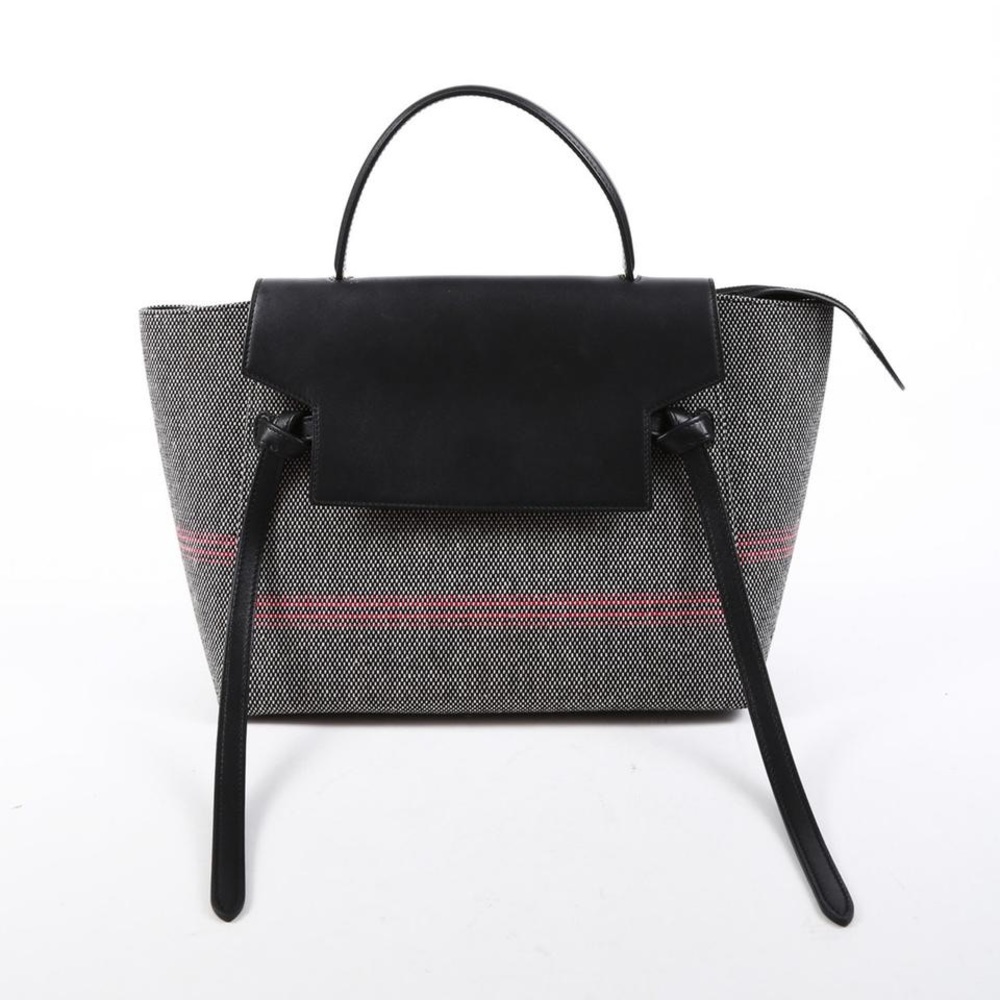 Celine Belt Bag Striped Woven Black Multicolor Canvas and Leather Satchel